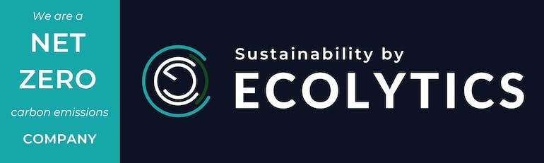 Ecolytics Net Zero Badge stating that we are a net zero carbon emissions company.