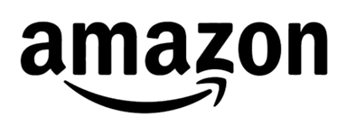 black lettering spelling out amazon with the smile logo underneath also in black